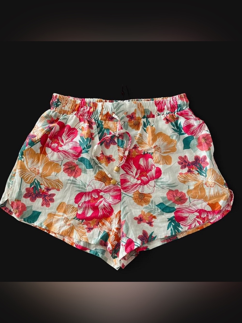 Rachel Zoe Tropical Floral Linen Rayon Wood Bead Shorts New S